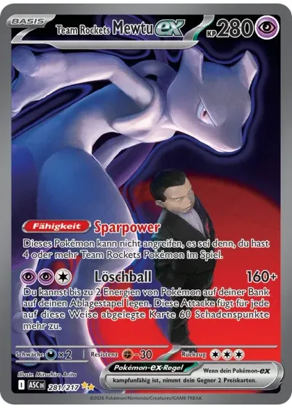 Team Rockets Mewtu-ex aus dem Set Erhabene Helden