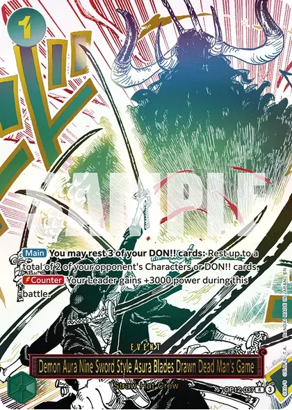 Demon Aura Nine Sword Style Asura Blades Drawn Dead Man's Game aus dem Set OP-12 Legacy of the Master